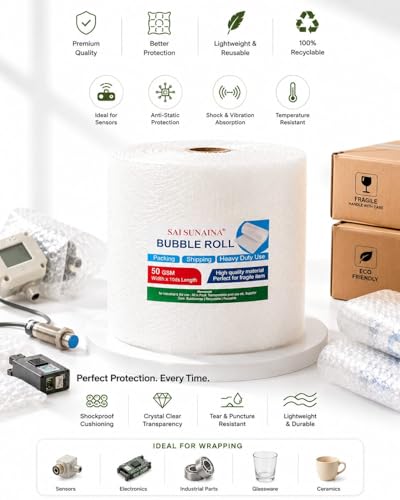 Image of Air Bubble Wrap Packing Roll 10 meter | Protective Cushioning Wrap for Packaging & Moving | Lightweight Bubble Packaging Roll for Fragile Items, Glassware, & Shipping (10 meter)