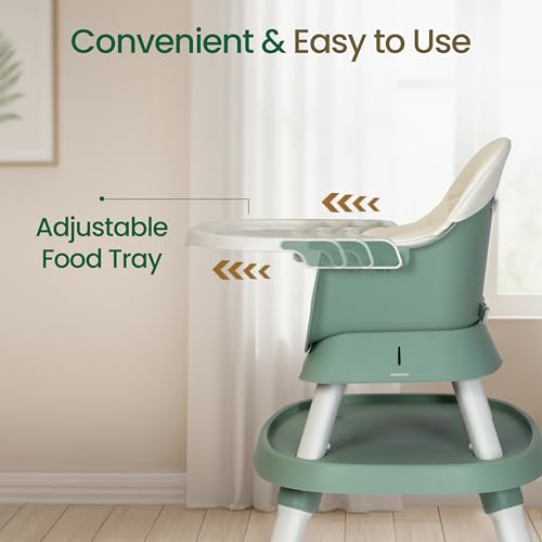 Image of Luvlap Imperial 6in1 Baby High Chair with Learning Table & Stool, Booster Chair with Food Tray, 5 Point Harness, Foldable and Compact Travel Friendly, Baby Chair for 6 to 48 Month, Lightweight, Green