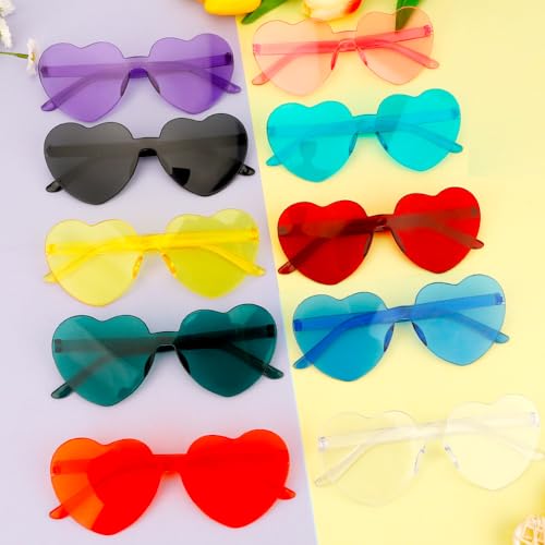 Heart Shaped Sunglasses, 12 Pcs Pink, Rimless Clear, Cute Heart Sunglasses, Colored4