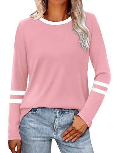 Image of Sampeel Long Sleeve Shirts for Women Color Block Casual Tops Fall Outfits 2026 Basic Tees Trendy Spring Clothes
