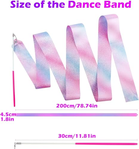 image for HiUnicorn 2PCS Sparkly Dance Ribbon for Kids Girls Princess Mermaid Ba