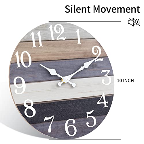 Image of KECYET Wall Clock - 10 Inch Country Retro Rustic Style Wall Clocks Battery Operated - Wooden Silent Non-Ticking Clock for Kitchen Bathroom Living Room Bedroom Office