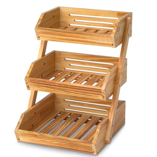 G.a HOMEFAVOR Wooden 3 Tier Fruit Basket, Brown...