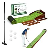 Toptoo Golf Putting Mat with Ball Return, Practice Golf Putting Green Training Aid for Indoor, Outdoor at Home, Office, Backyard with Putter and 5 Balls 9.84 ft