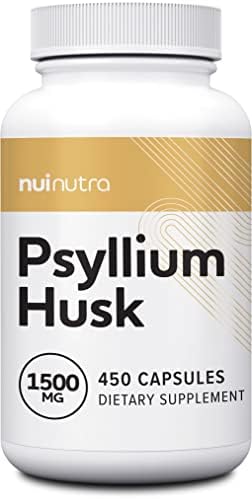 NUI NUTRA Psyllium Husk Supplement 1500mg, 450 Capsules, 150 Servings, Soluble Fiber Capsules, Digestive Support Pills, Non-GMO and Gluten Free
