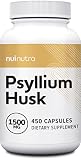 NUI NUTRA Psyllium Husk Supplement 1500mg, 450 Capsules, 150 Servings, Soluble Fiber Capsules, Diges
