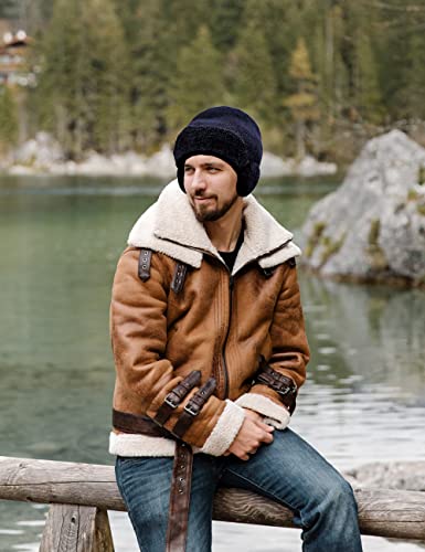 Anlaey Beanie Hats Winter Knitted Fleece Ear Flap Hat Skull Cap Warmer For Men Black #TOP1