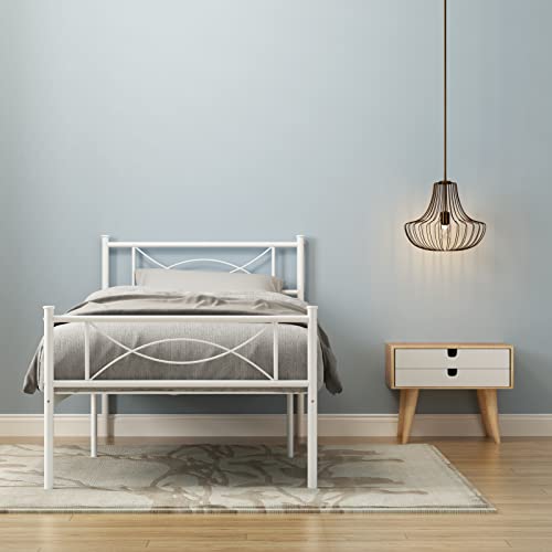 Simlife Metal Platform Bed Metal Big Girl Kids Adults Princess Bed Frame Mattress Foundation White #TOP7