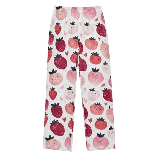 Pattern Of Strawberries Pajama Pants Soft PJ Bottoms Lounge Pants for Sleepwear Sport Size 6–14 Years