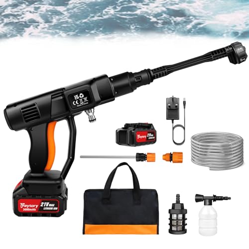 21V Electric High Pressure Washer 180W Home Garden Cleaning Machine with 6 In 1 Nozzles for Washing Cars, Watering Flowers, Cleaning Floor, 1x1300mAh Battery, Fast Charger (Red)