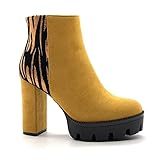 rock print t shirt  Angkorly - Damen Schuhe Stiefeletten Stiefel - Chelsea Boots - Biker - Motorrad - Glam Rock - Tierdruck Animal-Print - Zebra Blockabsatz high Heel 11 cm - Gelb 2 HQ127 T 38