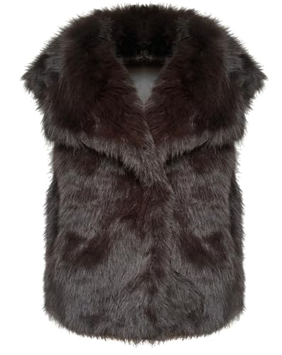 Van Der Rich ® - Chaleco de Invierno de Piel Sintética con Dos Bolsillos Laterales - Mujer (Chocolate)