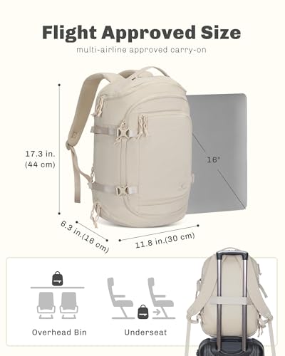 Image of Hynes Eagle Travel Laptop Backpack 16 inches Lightweight Flight Approved Carry on Personal Item Bag Weekender Bag Daypack 20L Beige