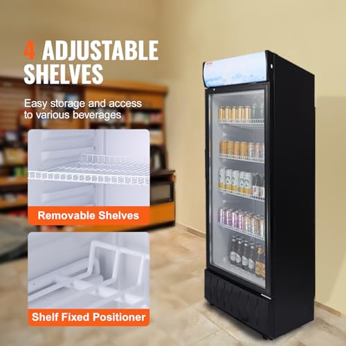 Image of VEVOR Commercial Merchandiser Refrigerator, 9.7 Cu.Ft / 275L Beverage Refrigerator Cooler Merchandiser, Glass Door Display Refrigerator Upright Fridge with 4 Adjustable Shelves, Customizable Lightbox