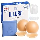 ILLURE® PREMIUM NIPPELPADS DAMEN 8 CM, NIPPLE COVER SELBSTKLEBEND, WIEDERVERWENDBAR &AMP; WASCHBAR, HYPOALLERGENES SILIKON, DÜNNE BRUSTWARZENABDECKUNG FÜR RÜCKENFREIE KLEIDER, TOPS &AMP; ALLTAG, MIT TASCHE