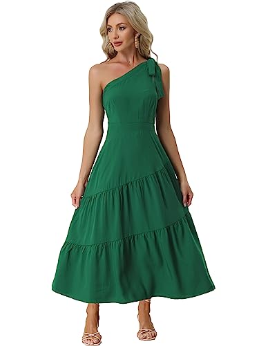 Allegra K Women's One Shoulder Dress Ruched Sleeveless Elegant Long Dresses X-Small Green #TOP6