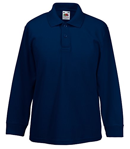 Fruit of the Loom Kids Long Sleeve Pique Polo Shirt Deep Navy 12-13