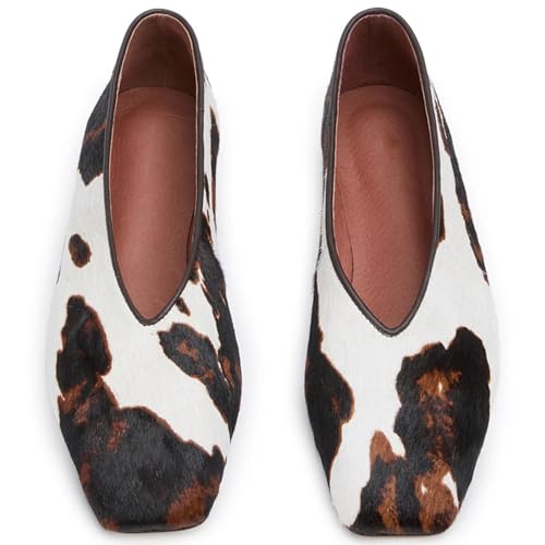 Cow Print Ballet Flats Shoes for Women Square Toe Slip On Animal Print Ballerina Shoes Comfortable Casual Flats3