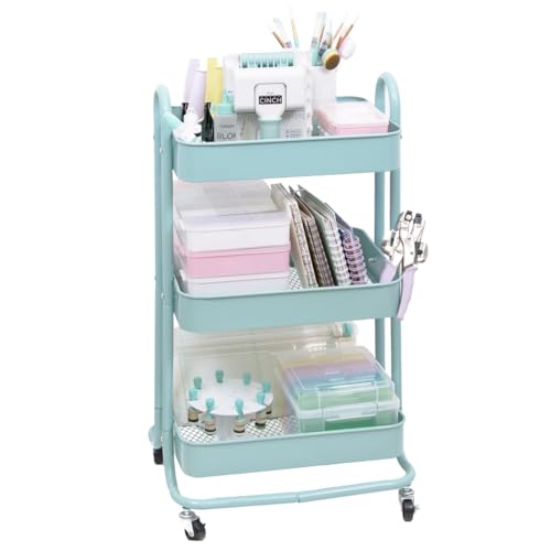 Craftelier - Chariot métallique de rangement avec 3 plateaux | 4 roulettes pivotantes à 360° avec freins | Charge max. 2,99 kg | Distance entre les plateaux 25,5 cm | Taille 78 x 40 cm