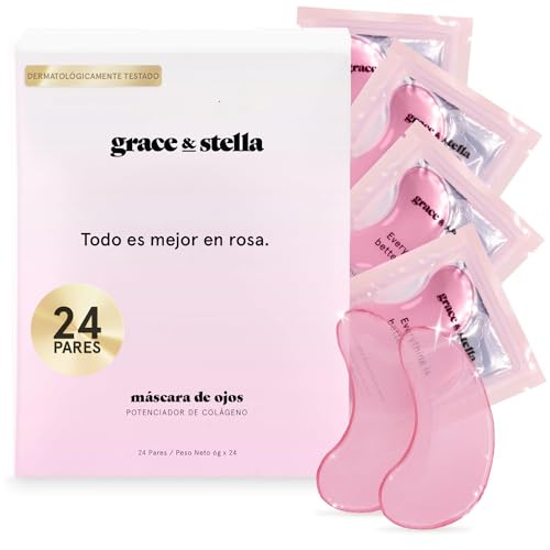 Grace and Stella Parches Ojos Bolsas y Ojeras para Reducir Ojeras, Bolsas, Arrugas - Parches Ojos de Gel, Cuidado Personal Vegano No Testado en Animales [24 Pares, Pink]