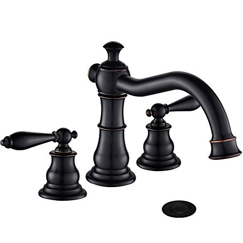 MYHB Oil Rubbed Bronze Bathroom Faucet for 8 inch Sink 3 Hole with Drain Stopper, SH201H MYHB Oil Rubbed Bronze Bathroom Faucet for 8 inch Sink 3 Hole with Drain Stopper, SH201H