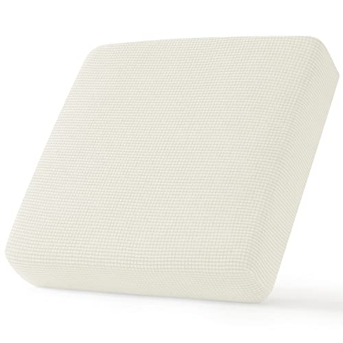 Image of CHUN YI Stretch Couch Cushion Covers Replacement, Fitted Loveseat Sofa Chair Seat Slipcovers Furniture Protector, Checks Spandex Jacquard Fabric(Small,Ivory White)