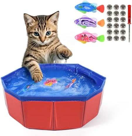 LED Robotic Fish Cat Pool Toy with 3 Self-Swimming Fish, Leak-Proof Water Play Mat for Indoor Cats
