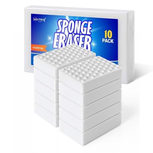 Magic Sponge Eraser Cleaning Pads 10 Pack - Extra Durable Melamine Foam for Walls, Kitchen, Bathroom, Shoes & Household Surfaces - Just Add Water, Chemical-Free Deep Cleaning
