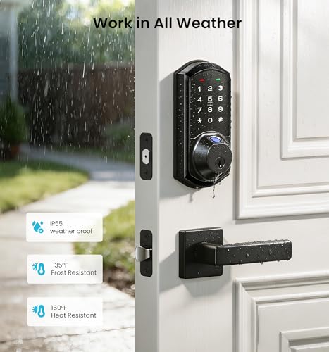 Veise VE07-L Fingerprint App Control Smart Locks with Heavy-Duty Zinc Alloy Handles, Keyless Entry for Front Door, Digital Electronic Touchscreen, Auto Lock, Waterproof, Easy Install, Matte Black thumbnail 11