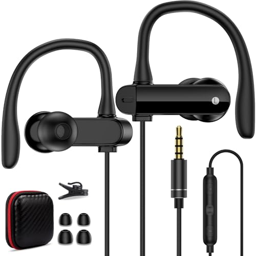 Wired Over Ear Earbuds with Microphone Ear Hook,3.5mm Sport Headphones Wrap Around Ear Buds Wired for iPad iPod Cellphones Laptop,3.5mm Plug in Headset for Samsung Galaxy A15 A14 MP3/4 Switch Running