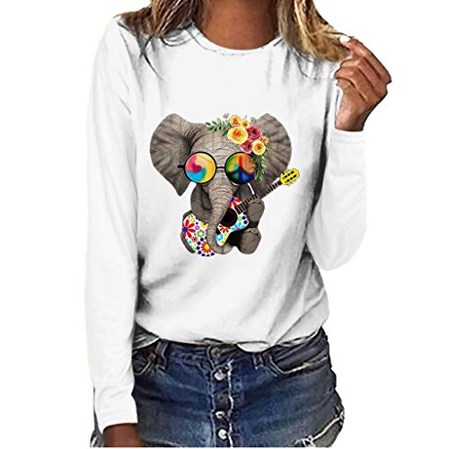 Camisetas Mujer Manga Larga Talla Grande, K-Youth Estampado de Elefante Sudaderas Adolescentes Chicas Tumblr Blusa Mujer Invierno Ropa para Chica Chandal Mujeres Otoño Camisas Mujer (Blanco, S)