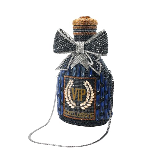 Image of UMREN Women Champagne Bottle Rhinestone Evening Bag Sweet Bow Diamond Clutch Purse Crystal Handbag for Party Cocktail