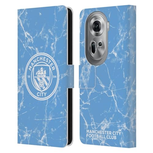 Head Case Designs Officially Licensed Manchester City Man City FC Blue White Mono Marble Badge Leather Wallet Case Compatible with Oppo Reno11 Pro