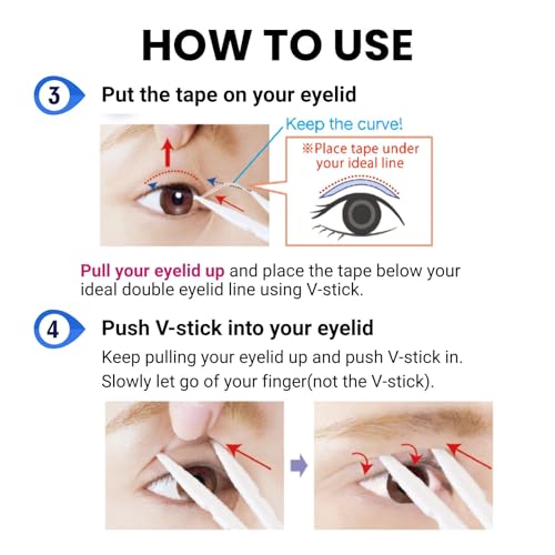 D-UP Eyelid Strips for Droopy Eyelids, Waterproof & Short Double Eyelid Tape for Hooded Eyes, Invisible Dual-Sided Eyelid Strips for Subtle Lift & Precision Control, Made in Japan, 180 pcs/Each, 2EA