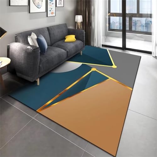 Tapis lavable 200x300cm grand tapis salon bleu anti-tache