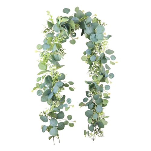IKOPFLN Artificiale Seeded Eucalipto Ghirlanda, Primavera Ghirlanda Verde Ghirlanda Appeso viti per la Cerimonia Nuziale Festa a Casa Decorazione della Tavola, Ghirlanda Verde Lunga, 1 pezzo
