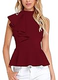 Dearlovers Women Ruffle Side Casual Peplum Top Shirt Large Wine