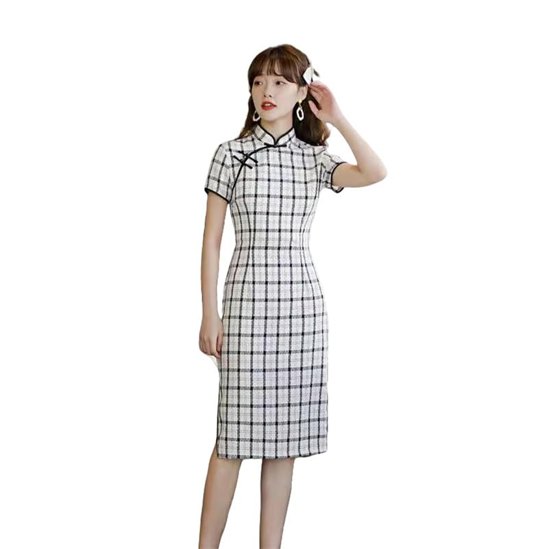 Robe cheongsam en coton à carreaux pour femme idéale au quotidien
