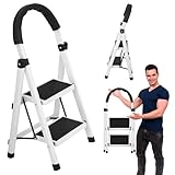 Raganet, Escalera de Tijera de 2 Peldaños, Escalera Tubular, Escalera Plegable Hecha de Acero Inoxidable, Escalones y...
