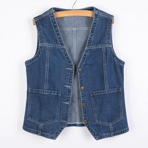 Womens Sleeveless Denim Vest V Neck Button Plus Size Jean Waistcoat Y2K Casual Trendy Loose Lightweight Jackets with Pockets4