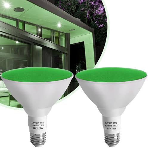 Ivyemons PAR38 Green LED Flood Light Bulb Dimmable 120V 15W for Porch Party