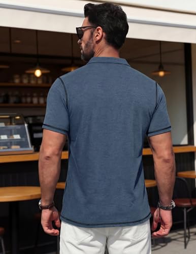 Image of Mens Polo Shirts Short Sleeve Casual Summer Lightweight Cotton Golf Polo Shirts with Pocket