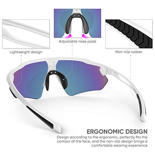 Hubo Sports Cycling Glasses, Tr90 Unbreakable Frame Polarized Sports Sunglasses, Bike Glasses For Men Women With 5 Interchangeable Lens, Anti-Uv400 For Driving Fishing Golf Baseball Running Hiking #TOP4