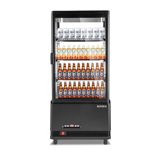 Image of ROVSUN 3 Cu.Ft Display Refrigerator Commercial, Beverage Refrigerator Cooler Glass Door Merchandiser Fridge w /LED Air-cooling Automatic Defrost Front Opening Door for Cafe Restaurant Cafe ETL NSF