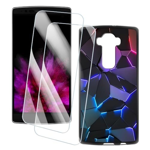 OAGELIM 2er Pack Bildschirm Schutzfolie + Hülle Kompatibel mit LG G Flex 2 (5.5 Zoll) Künstlerisch Bedruckte Hülle & Gehärtetes Glas Kratzfest (Spalte)