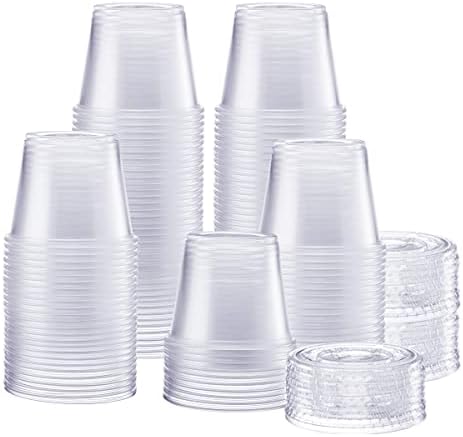 Comfy Package [200 Sets - 5.5 oz.] Plastic Disposable Portion Cups with Lids, Souffle Cups, Jello Cups