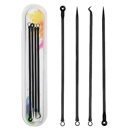 Neoreser Herramientas para Eliminar Espinillas, 4 Piezas Extractor de Puntos Negros Kit de Acero Inoxidable, Kit de Removedor de Puntos Negros para Quita Espinillas Granos Comedones (Negro)