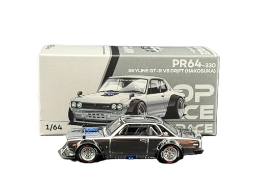 1:64 Diecast Model Car Compatible with Nissan Skyline GT-R V8 Drift (Hakosuka) Silver Chrome Hong Kong Toy Car Salon 2025 Limited Edition by Pop Race PR640330