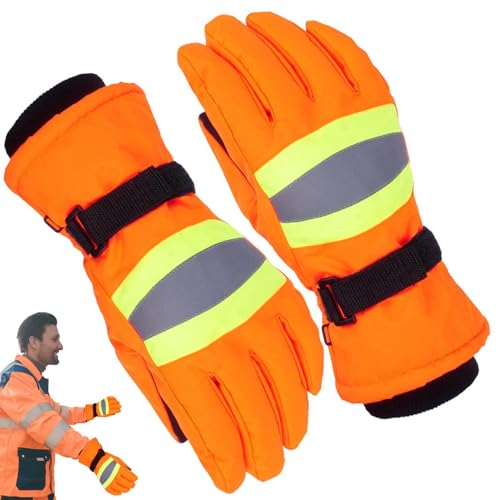 Guantes térmicos de trabajo: forro cálido impermeable, sujeción antideslizante industrial, ropa de seguridad resistente al frío con cinta de alta visibilidad | Equipo de mano de protección para la con