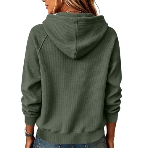 Womens Waffle Knit Hoodies Lightweight Pullover Hooded Sweatshirt - image 4